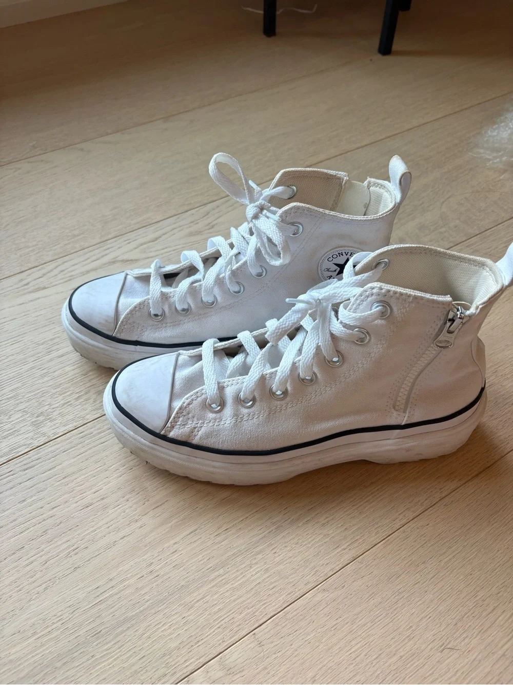 Converse White Kids High-Top Platform Sneakers with Black Trim